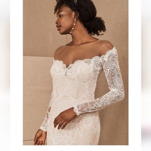 NWT Anthropologie BHLDN Watters Ula Blush lace sheet back wedding gown Sz 2 - Picture 3 of 16